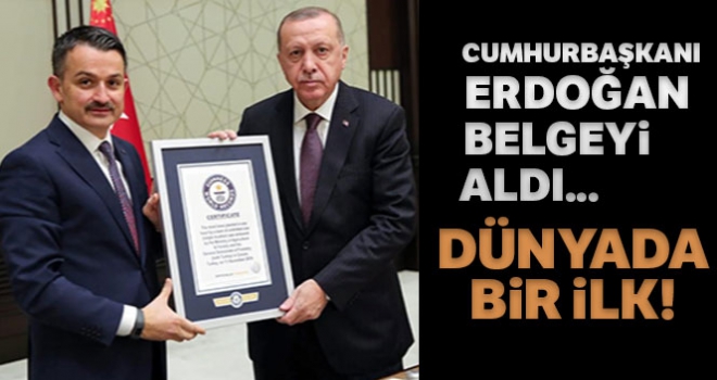 Dünya rekoru belgesi Cumhurbaşkanı Erdoğan'a verildi