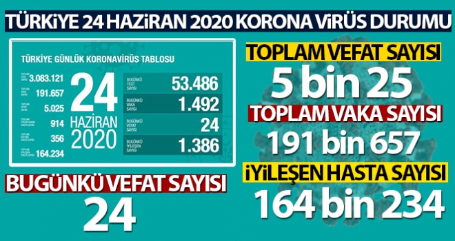 Türkiye'de koronavirüs nedeniyle son 24 saatte 24 kişi hayatını kaybetti