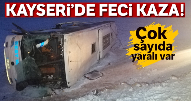 Kayseri'de yolcu otobüsü devrildi: 23 kişi yaralandı