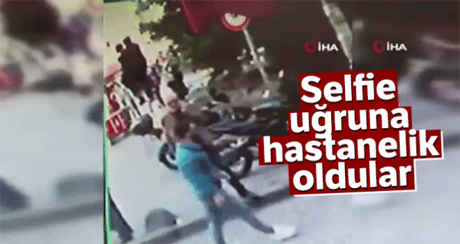 Gençlerin selfie çekmek uğruna merdivenlerden düştüğü anlar kamerada