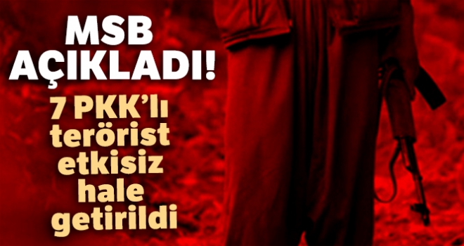 MSB açıkladı! 7 PKK'lı terörist etkisiz hale getirildi