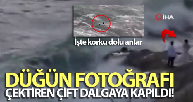 ABD'de kayalıklarda düğün fotoğrafı çektiren çift dalgaya kapıldı