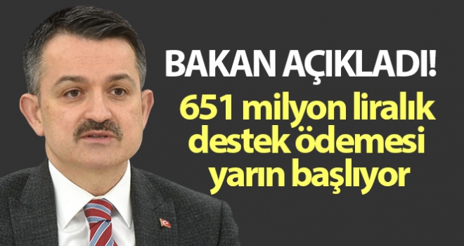 Bakan Pakdemirli: 651 milyon liralık destek ödemesi yarın başlıyor