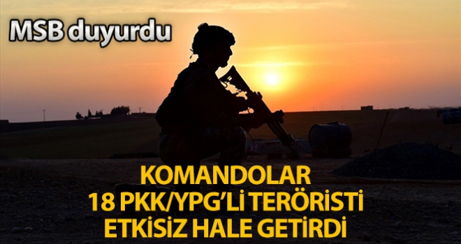 MSB:'Kahraman komandolarımız 18 PKK/YPG'li teröristi etkisiz hale getirdi'