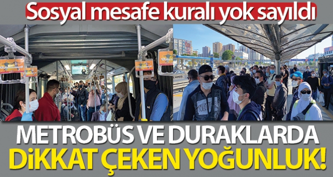 Metrobüsler ve duraklarda dikkat çeken yoğunluk